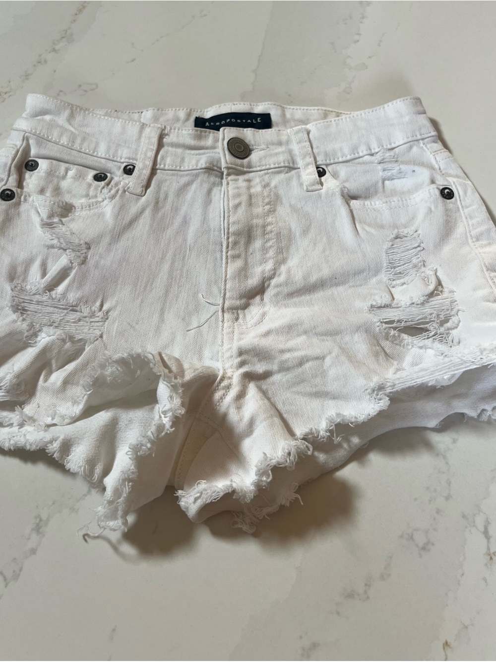 Aeropostale White Distressed Denim Shorts